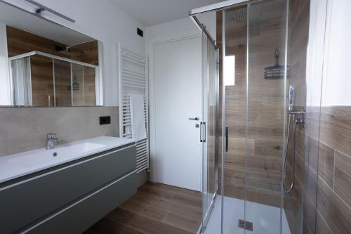 ein Badezimmer mit Dusche und Waschbecken in der Unterkunft Profumo di LAGO - Il Lago incontra la tranquillità in Oggebio