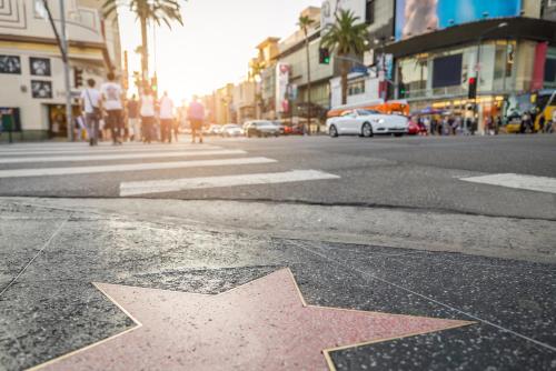 a star on a city street with a crosswalk at The Hotel Hollywood in Los Angeles