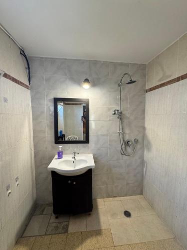 un bagno con lavandino e doccia di Best sea view a Qiryat Yam