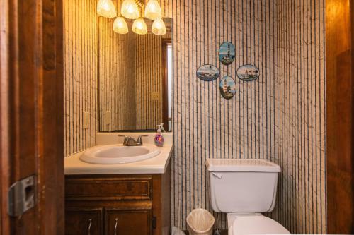 a bathroom with a sink and a toilet and a mirror at Sea Breeze in Edisto Island