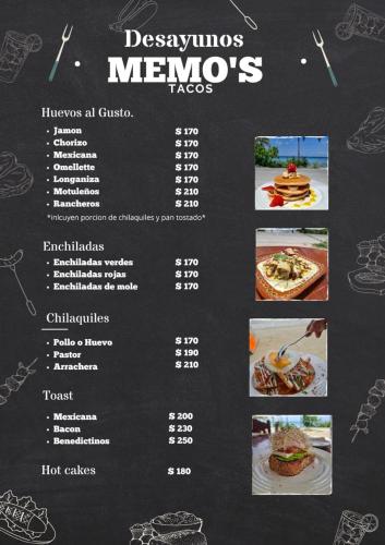 a menu for a mexican restaurant on a blackboard at Mima's Village Cozumel in Cozumel