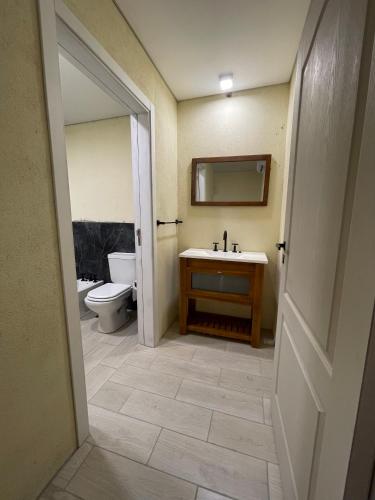 a bathroom with a sink and a toilet at La Madriguera de Potrerillo in Alta Gracia