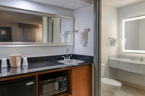 a bathroom with a sink and a toilet and a mirror at Best Western Of Walterboro in Walterboro