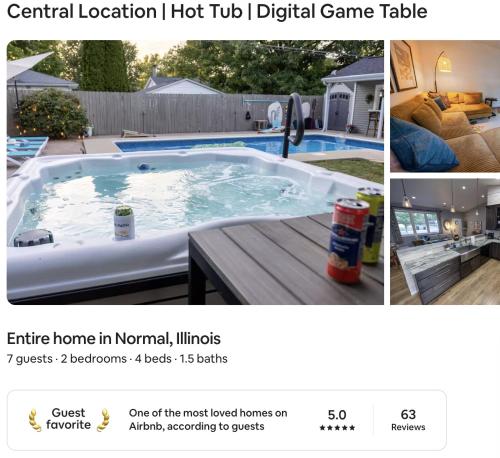 un collage de deux photos d'une baignoire jacuzzi dans l'établissement Central Location, Hot tub, Digital Game Table, à Normal