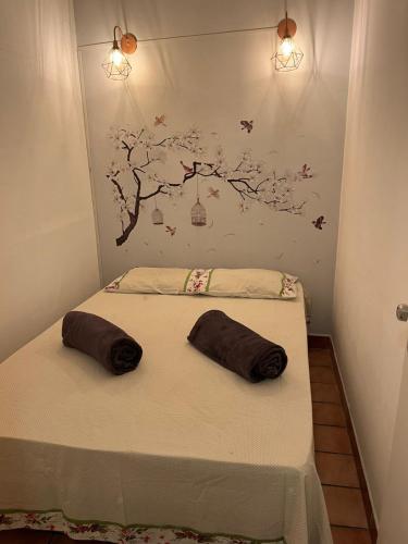 a bedroom with a bed with two pillows on it at Canto do Florescer in Pesqueira