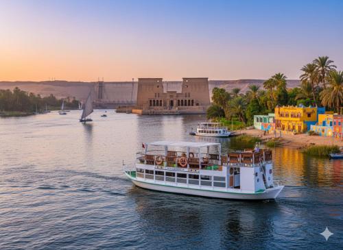 un bateau sur l'eau dans une rivière dans l'établissement Nubiana Boat, 