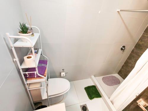 een kleine badkamer met toilet en douche bij FLOREZ APT6 - Céntrico, acogedor con calefacción in La Paz