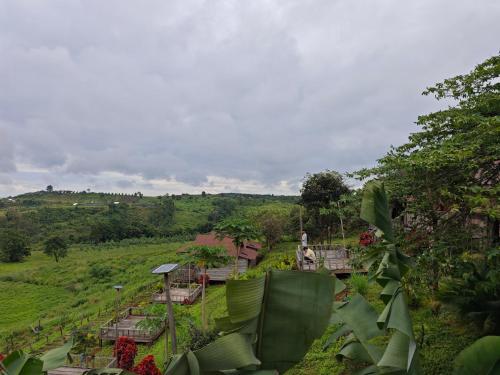 a person standing on top of a house in a field at Natural House Farm Stay in Môndól Kiri