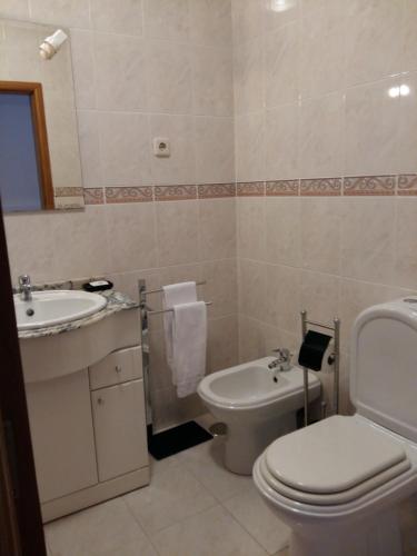 アヴェイロにあるLovely Apartment Aveiroのバスルーム(白いトイレ、シンク付)