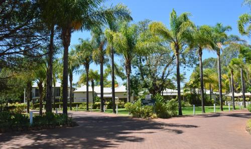 a beach with palm trees and palm trees at Swan Valley Oasis Resort in Henley Brook