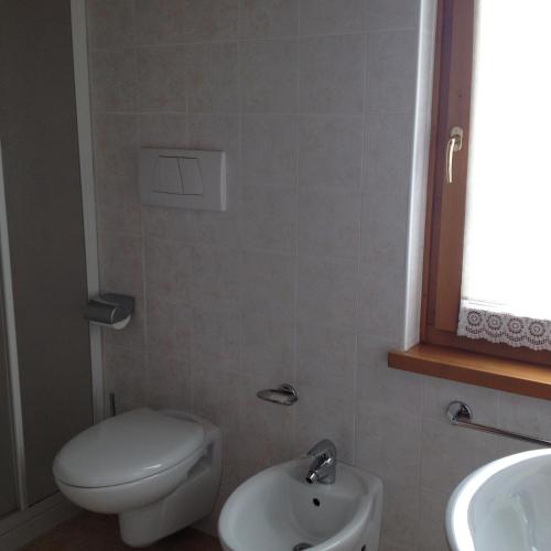 a small bathroom with a toilet and a sink at Kapriol in Castello Tesino