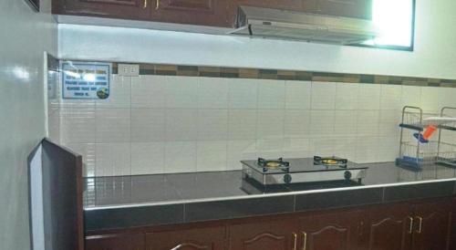 黎牙实比Mayon Backpackers Hostel的厨房配有炉灶台