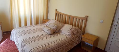 ein Schlafzimmer mit einem Bett mit Kissen darauf in der Unterkunft Pensiunea Phoenix in Oradea