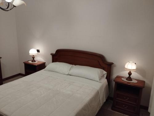 a bedroom with a bed with two night stands and two lamps at Fattoria I Canarini in Fossalta di Piave