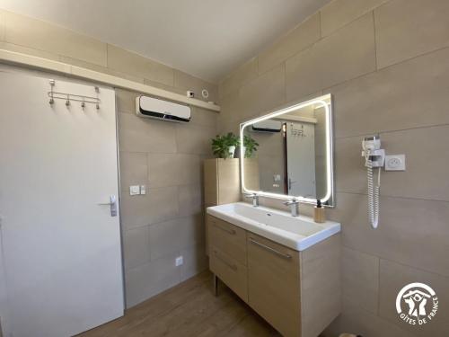a bathroom with a sink and a mirror at Grenache rdc in Fosse