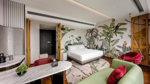 Posezení v ubytování Mehood Elegant Hotel Panyu Chimelong Wanbo