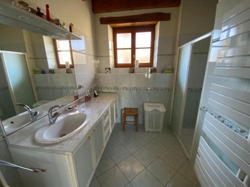 une salle de bain avec lavabo et douche dans l'établissement La maison des lieux, à Fauroux