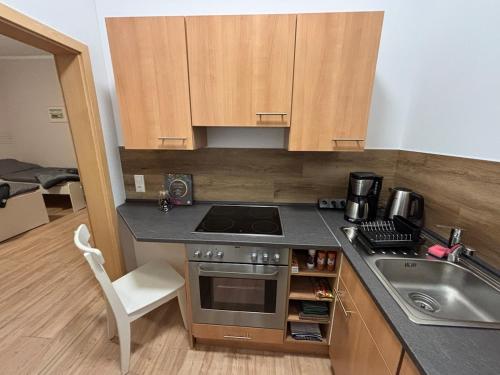 a kitchen with a sink and a stove top oven at FeWo JW Altentreptow in Altentreptow