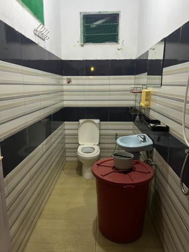 a bathroom with a toilet and a sink at D'Huda Homestay in Sungai Petani