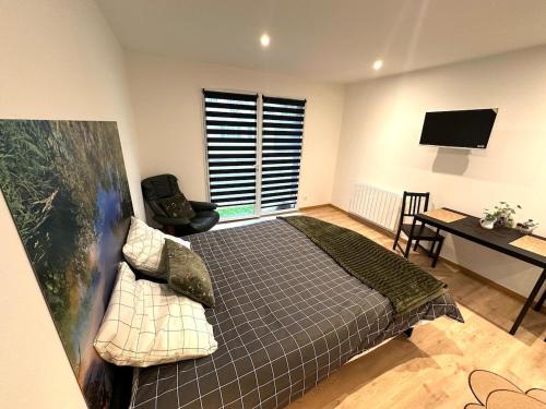 TV a/nebo společenská místnost v ubytování Refuge des voyageurs - Studio neuf - Rivage indépendant en rez de jardin