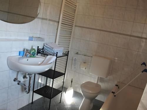 un baño con lavabo e inodoro en Ferienwohnung Sonnenstüble, en Titisee-Neustadt