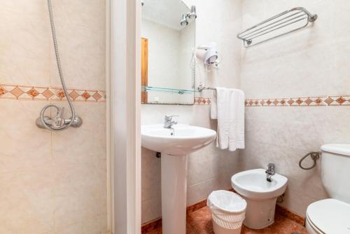 a bathroom with a sink and a toilet at Apartamentos Montecarlo in Puerto Rico de Gran Canaria