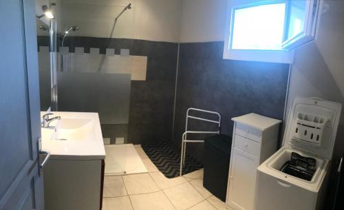 une petite salle de bain avec un lavabo et une douche dans l'établissement La Maison d'Alice, à Mas-Grenier