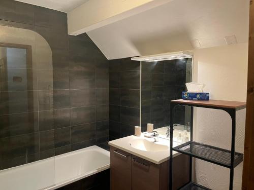 Duplex 10 personnes في سانت لاري سولون: حمام مع مغسلة وحوض استحمام