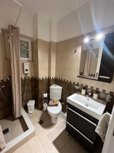 a bathroom with a toilet and a sink at Sunflower in Loutra Edipsou