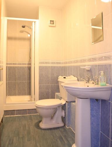 a bathroom with a toilet and a sink at Twin Lions Hotel in Edinburgh
