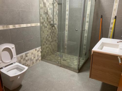 a bathroom with a shower and a toilet and a sink at Appart bacha in Kenitra