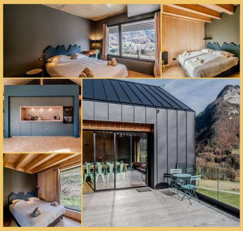 un collage di foto di una camera da letto e di una casa di Le Château Ambulant a La Baume