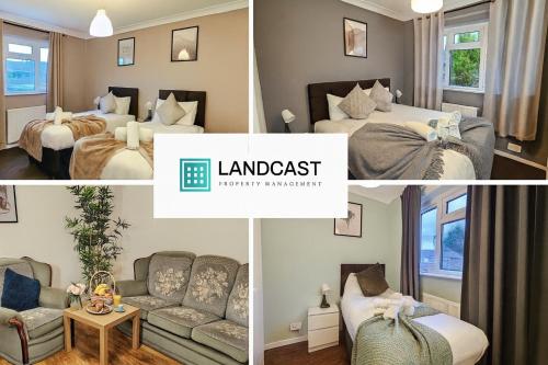 a collage of four pictures of a hotel room at The Kilnwood House - 3 Bed w Free Parking and Fast WiFi - Contractor Ready in Crawley