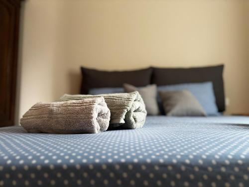 a bed with two towels on top of it at Elegante bilocale a due passi dal centro in Saluggia