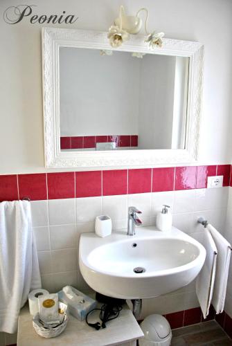 a bathroom with a white sink and a mirror at Bed And Breakfast Le Azalee in Numana