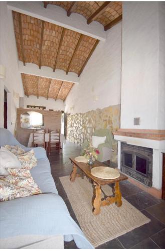 a living room with a couch and a fireplace at Mirador de Fuentes in Fuentes de León