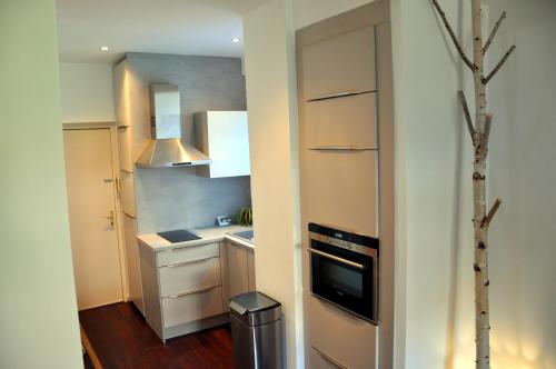 a small kitchen with a sink and a stove at L'écluse de Saverne in Saverne