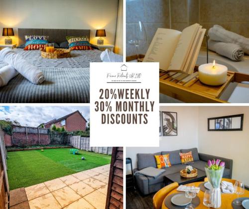 a collage of photos of a bedroom and a living room at Lakeside Nook Garden Parking 4 people in Birmingham