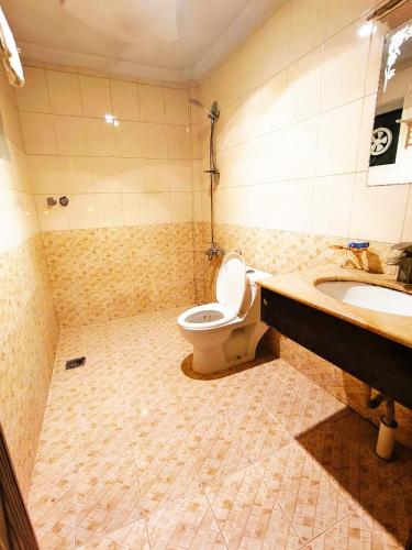 a bathroom with a toilet and a sink at Triple One Premier in Abbottabad