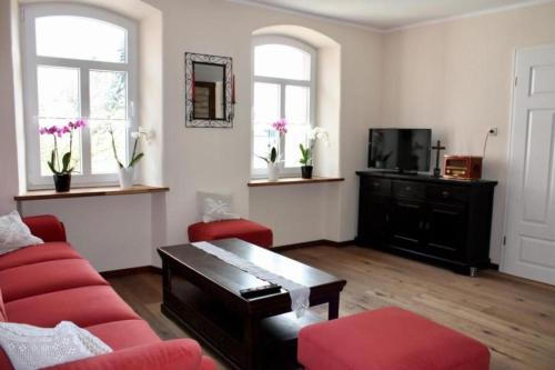 TV a/nebo společenská místnost v ubytování Ferienhaus Schäwisch