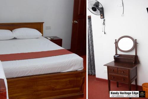 KatugastotaKandy Heritage Edge的一间卧室配有一张床,梳妆台上配有镜子