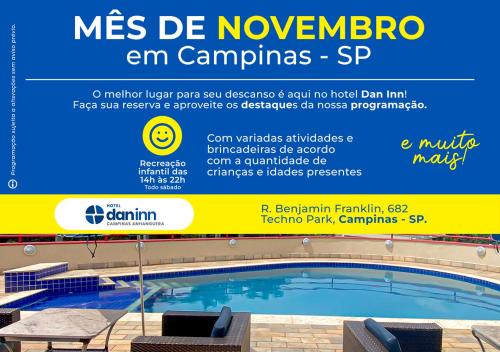 a flyer for a swimming pool at a resort at Hotel Dan Inn Campinas Cambuí - Um Hotel Clássico em Campinas By Nacional Inn in Campinas