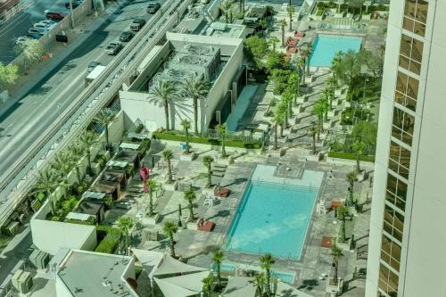 an aerial view of a building with two pools at Solara Vita at MGM Signature in Las Vegas