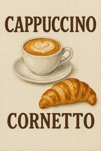 een bord met een kopje koffie en een croissant bij A Casa Simpatia Roma in Rome