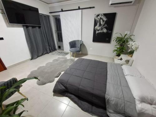 a bedroom with a bed and a tv in it at suites vergel planta alta in Orizaba