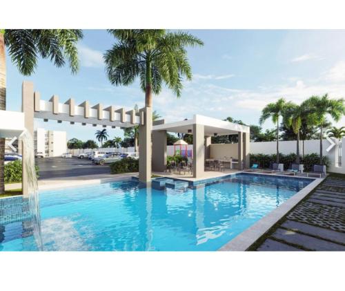 a rendering of a pool at a resort at BOvibe Condo - 2 Suites avec Piscine - Pueblo Bávaro in Punta Cana