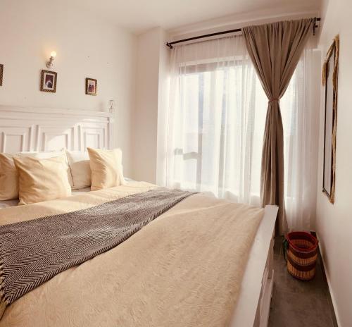 a bedroom with a large bed and a window at Harlem Suites in Kiambu