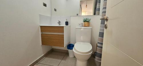 ein kleines Badezimmer mit Toilette und Waschbecken in der Unterkunft Acogedor y amplio Departamento A 5 min del centro in Rancagua