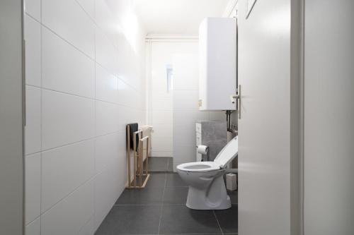 ein weißes Bad mit einem WC und einem Fenster in der Unterkunft revLIVING Apartment Octavus Hohenwarth 3 Schlafzimmer in Hohenwarth