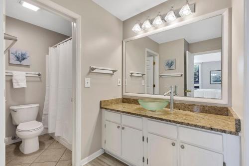 ein Badezimmer mit Waschbecken, Toilette und Spiegel in der Unterkunft 889 Ketch Court in Hilton Head Island